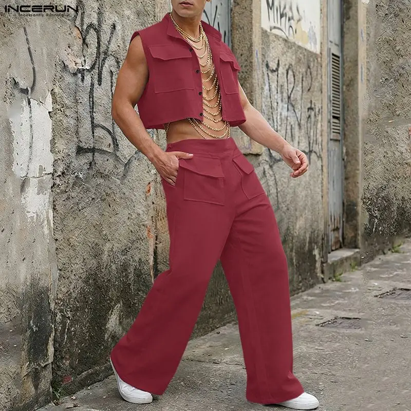 Mens Fashion Ideas - INCERUN Men Sets Solid Sleeveless Crop