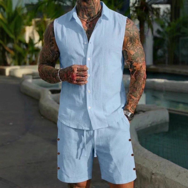 Men's 2 Piece Linen Textured S - Linen Shirt Summer ulasan dan harga