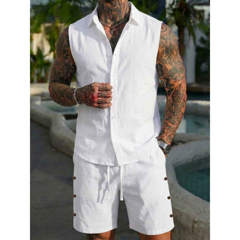 Men's 2 Piece Linen Textured S - Linen Shirt Summer ulasan dan harga