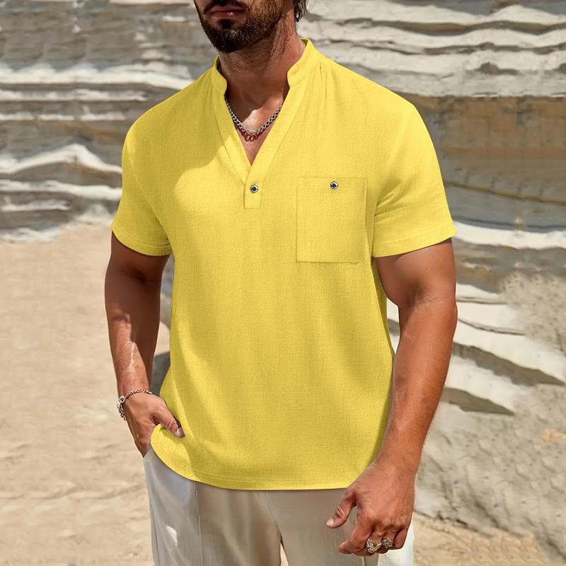 Men's Cotton Linen Henley Shir - Linen Shirt Summer ulasan dan harga