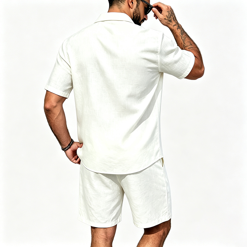 Men Linen Two Piece Outfit Sho - Linen Shirt Summer ulasan dan harga