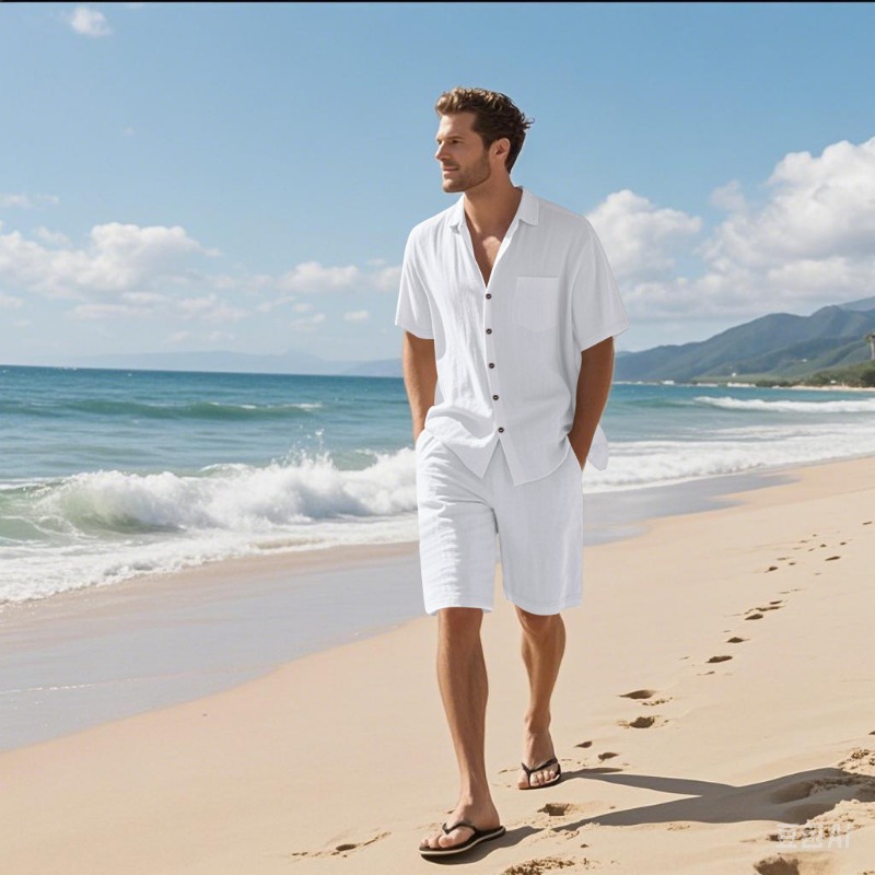 Men Linen Blend Camp Collar Sh - Linen Shirt Summer ulasan dan harga