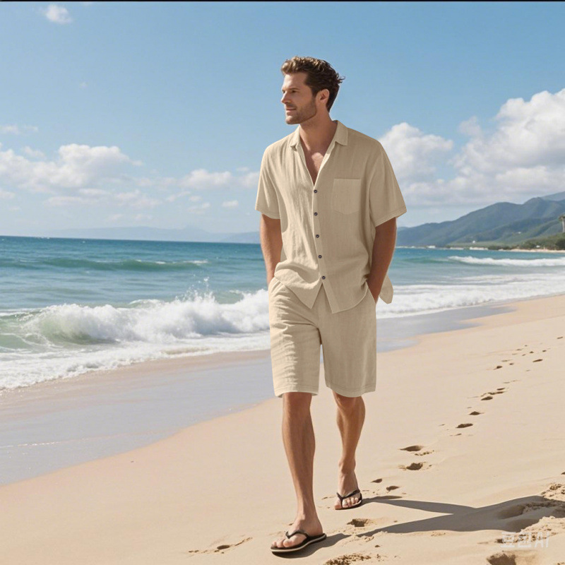 Men Linen Blend Camp Collar Sh - Linen Shirt Summer ulasan dan harga