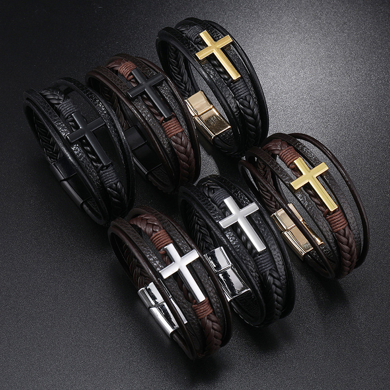Men's Leather Cross Bracelet N - Mens Fashion Combination ulasan dan harga