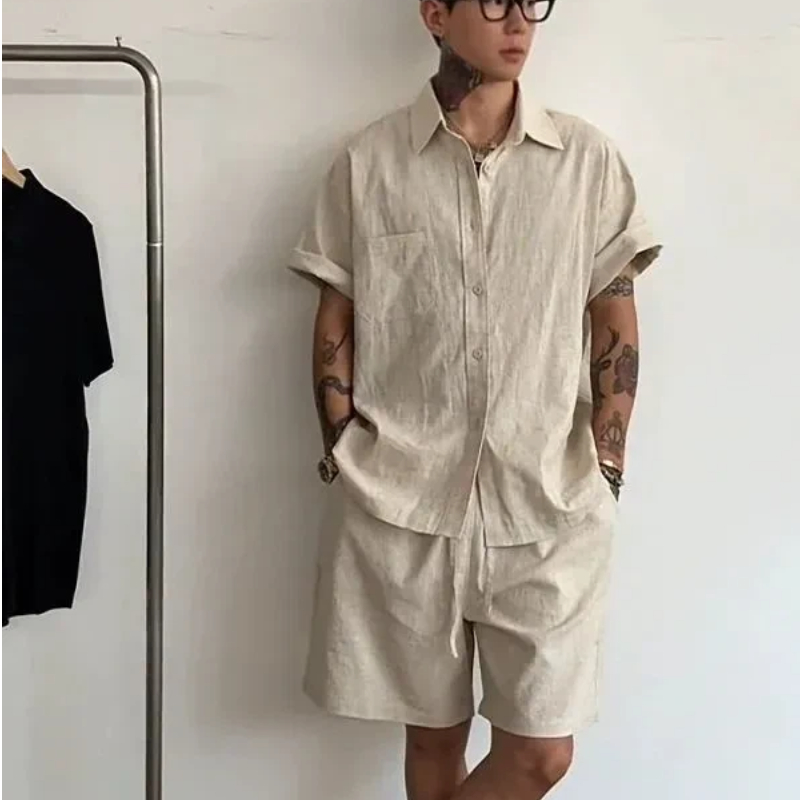 Mens Linen Cotton 2 Piece Set  - Linen Shirt Summer ulasan dan harga