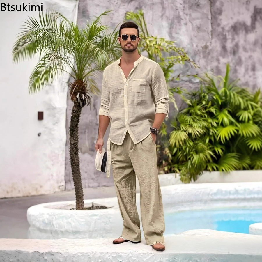 New Men's Casual Cotton Linen  - Linen Shirt Summer ulasan dan harga