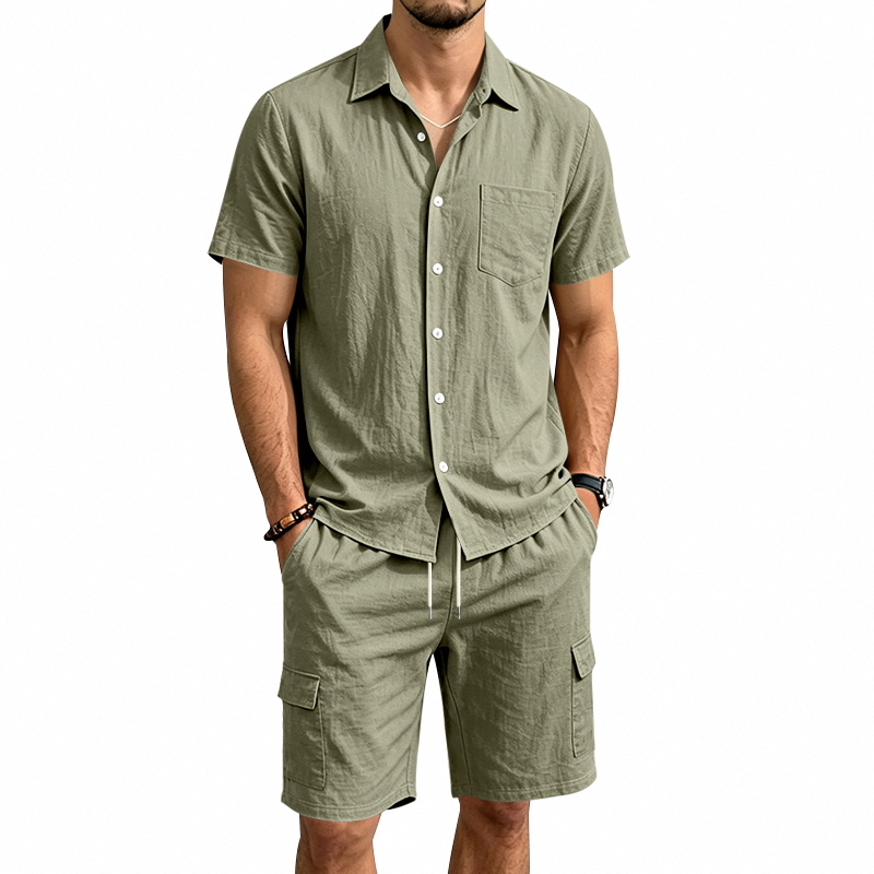 Men Summer American Linen Two  - Linen Shirt Summer ulasan dan harga