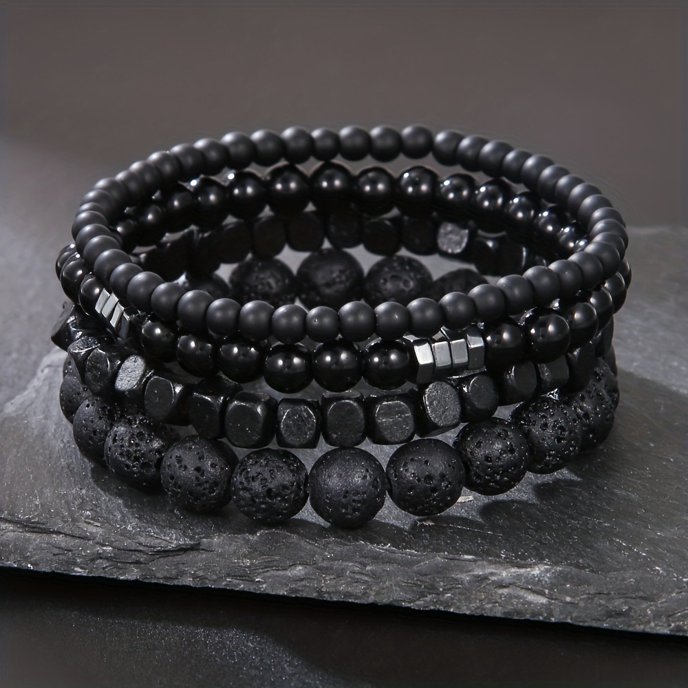 4Pcs/Set Black Gall Stone Volc - Mens Fashion Combination ulasan dan harga