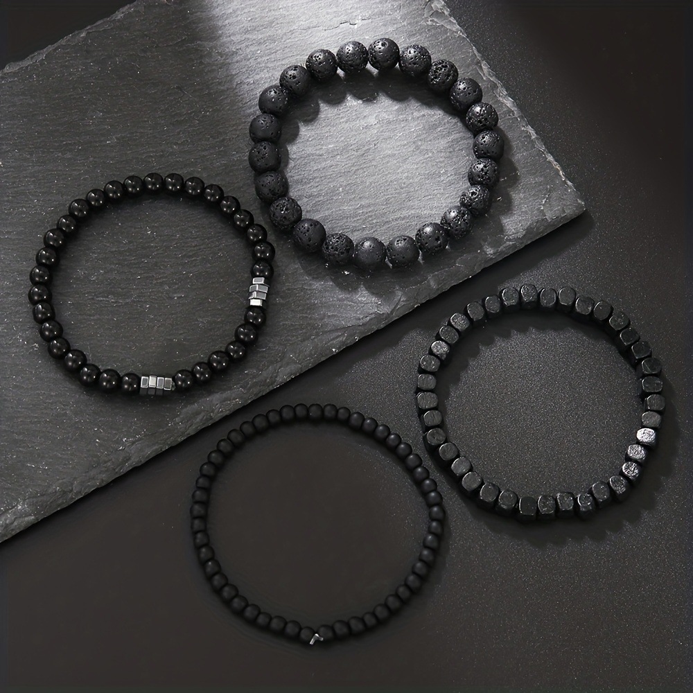 4Pcs/Set Black Gall Stone Volc - Mens Fashion Combination ulasan dan harga
