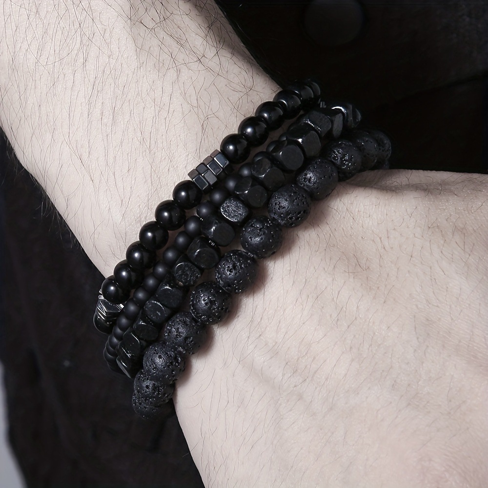 4Pcs/Set Black Gall Stone Volc - Mens Fashion Combination ulasan dan harga